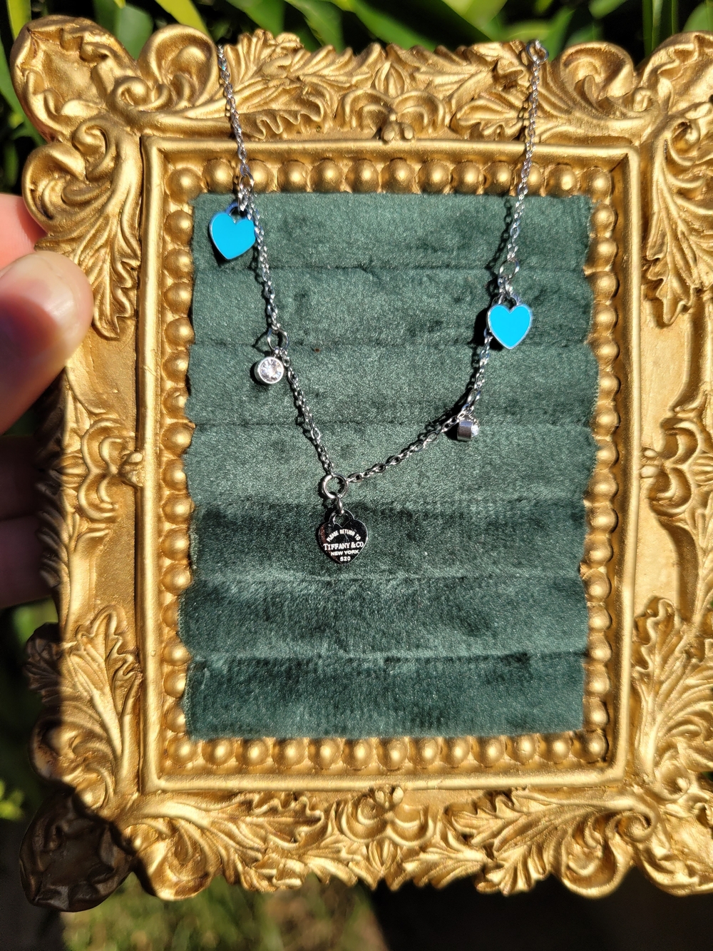 Stainless Steel Silver Heart Charm Bracelet with Blue Accents